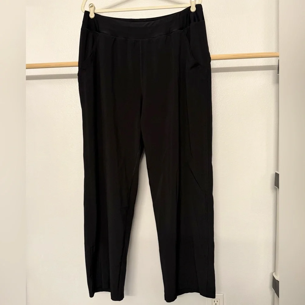 Lands End Womens Athleisure Pants High Rise Wide Leg Full Length Blk Pockets 1X‎ - Picture 2 of 12